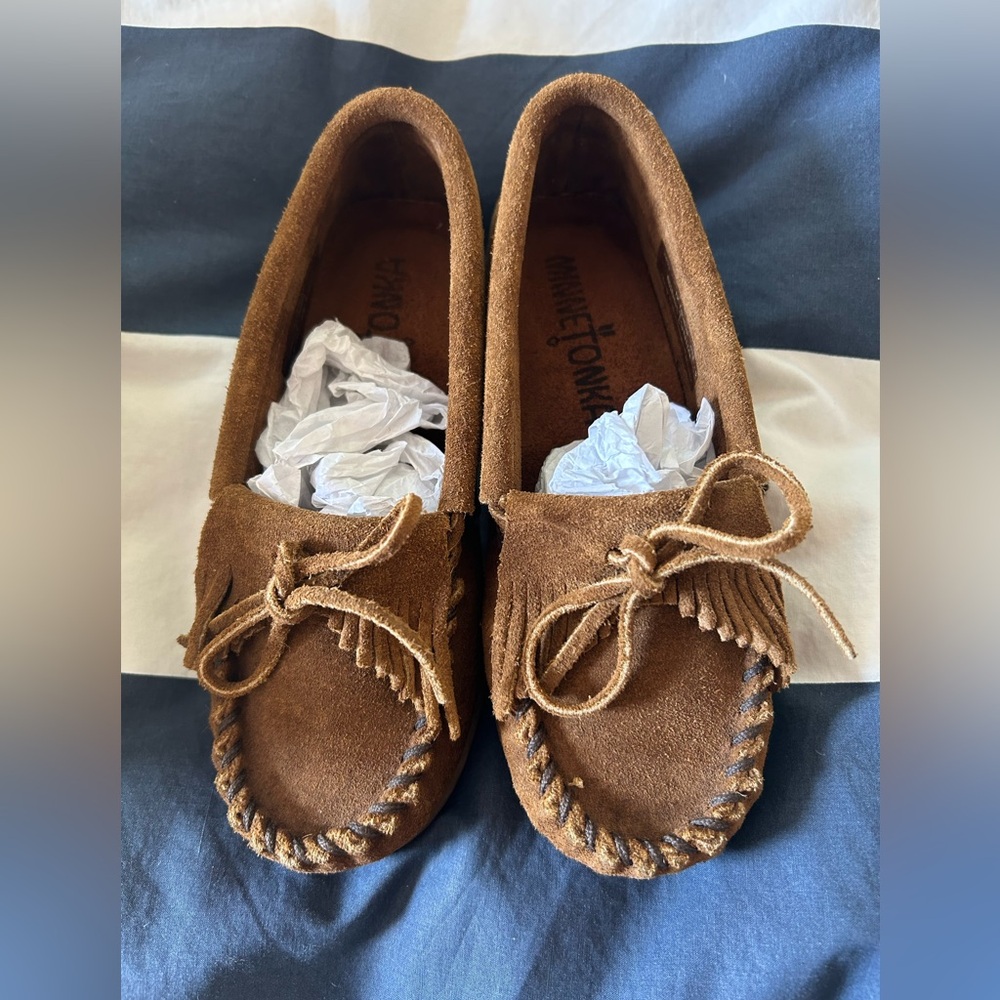 Minnetonka Dusty Brown Suede Moccasins
